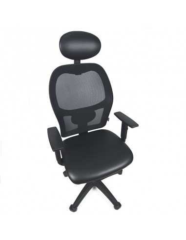 Poltrona Julia schiena in rete poggiatesta  braccioli regolabili struttura colore nero ecopelle nero - pronta consegna