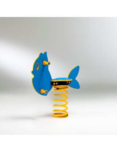 Gioco a molla " Pesce" monoposto in polietilene da esterno per parchi, asili, ville e giardino