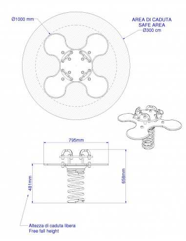 Gioco a molla 4 posti small " Quadrifoglio"  in polietilene da esterno per parchi, asili, ville e giardino