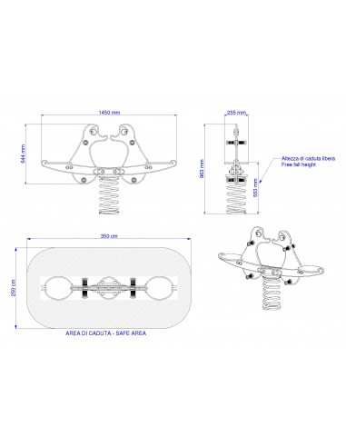 Gioco a molla 2 posti "Papera Tandem"  in polietilene da esterno per parchi, asili, ville e giardino
