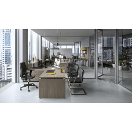 Scrivania L140 cm P 80 cm Grigio con piano e gambe in legno Kamos design  - PRONTA CONSEGNA