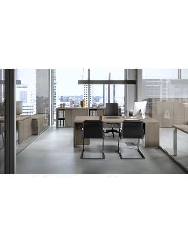 Scrivania L140 cm P 80 cm Grigio con piano e gambe in legno Kamos design  - PRONTA CONSEGNA