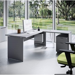 Scrivania L140 cm P 80 cm Grigio con piano e gambe in legno Kamos design  - PRONTA CONSEGNA