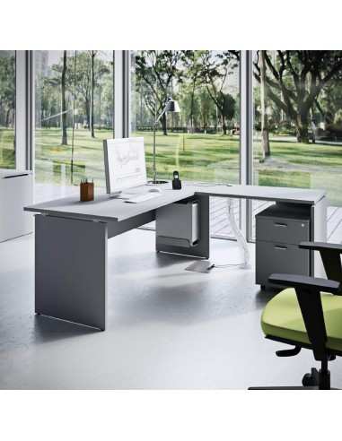 Scrivania L140 cm P 80 cm Grigio con piano e gambe in legno Kamos design  - PRONTA CONSEGNA