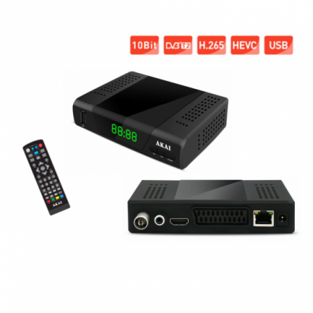 DECODER ZAPPER DVB-T2 MAIN10 H265 HEVC AKAI ZAP26510K-L - USB LAN HDMI digitale terrestre