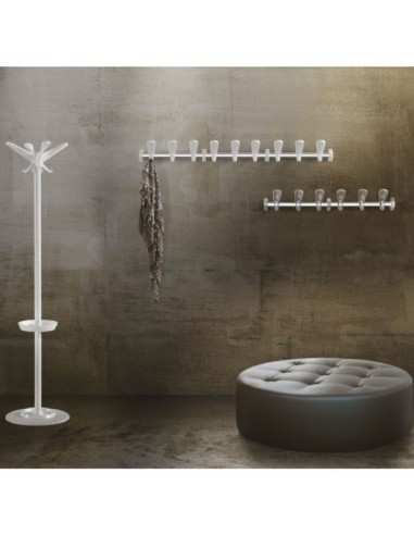 Appendiabiti da parete in acciaio cromato e ganci neri Design Caimi Swing wall