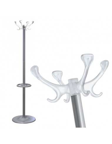 Appendiabiti da terra in acciaio verniciato argento grigio con ganci trasparenti Design Caimi Elk