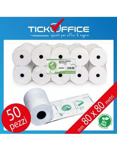cartone 50  rotoli registratore di cassa 80x80x12 per stampanti fiscali e ricevute