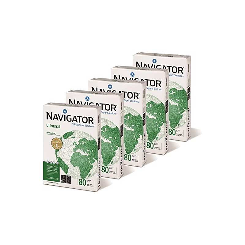 5 pz Navigator Universal risma carta A4 21x29,7cm 80gr per ufficio, stampa e fotocopie, Formato A4, 80 gr