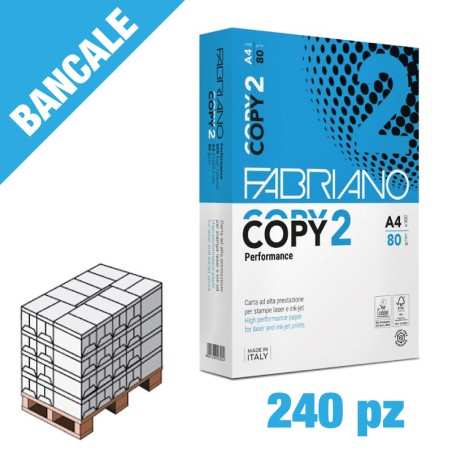 Bancale 240 risme - Fabriano Copy 2 - Formato A4-21x29,7 500ff 80g/m - per ufficio, stampa e fotocopia