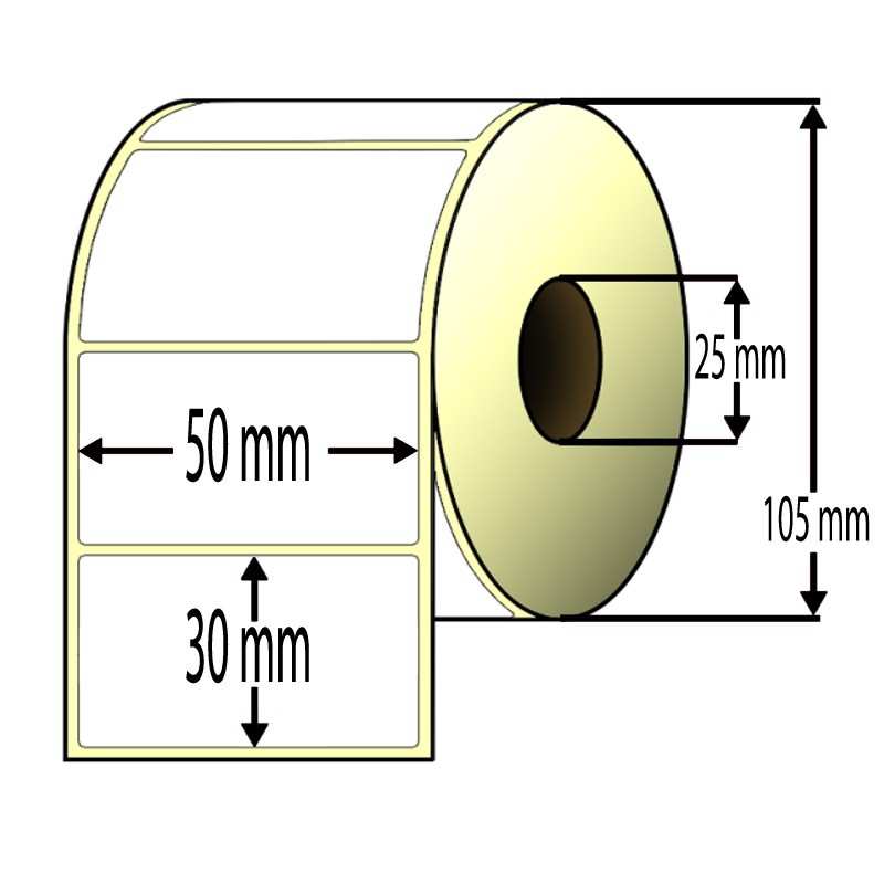 50 x 30 mm, f. 25 - Rotolo n°1000 etichette termiche adesive