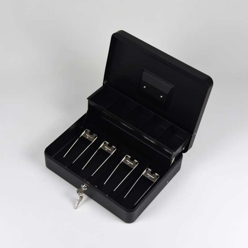 HER-3024 Valigetta nera portadenaro in acciaio con chiave adatto per sagre, eventi e fiere 30x24cm