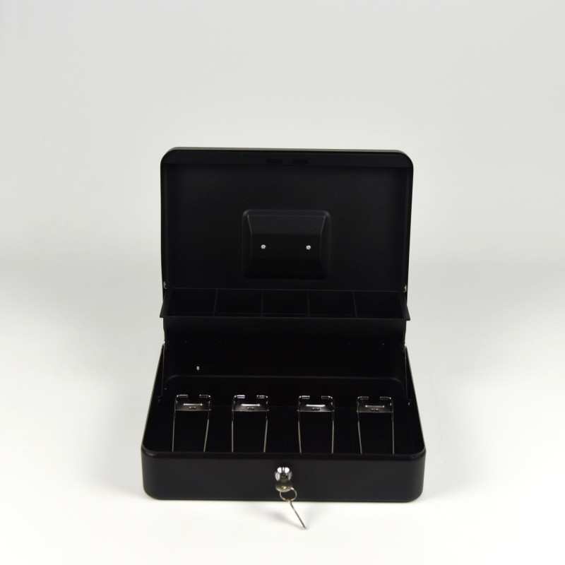 HER-3024 Valigetta nera portadenaro in acciaio con chiave adatto per sagre, eventi e fiere 30x24cm