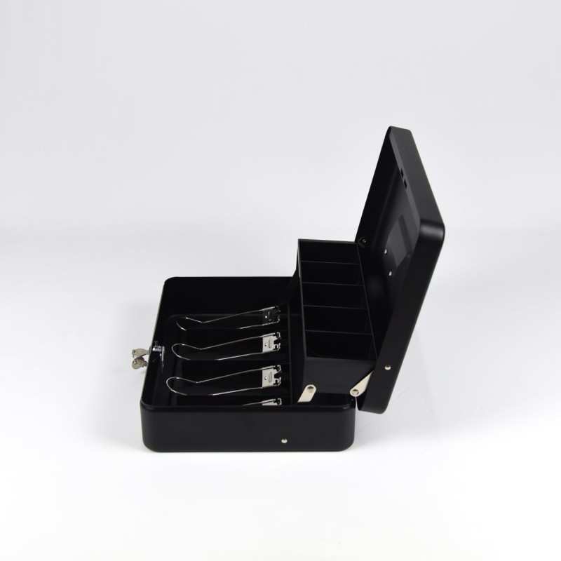 HER-3024 Valigetta nera portadenaro in acciaio con chiave adatto per sagre, eventi e fiere 30x24cm