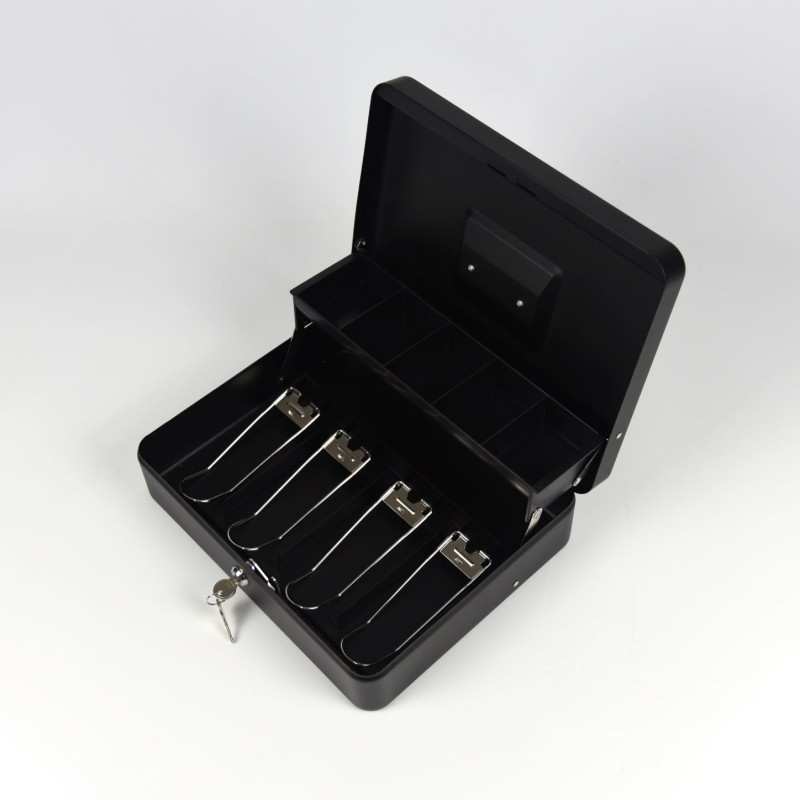 HER-3024 Valigetta nera portadenaro in acciaio con chiave adatto per sagre, eventi e fiere 30x24cm