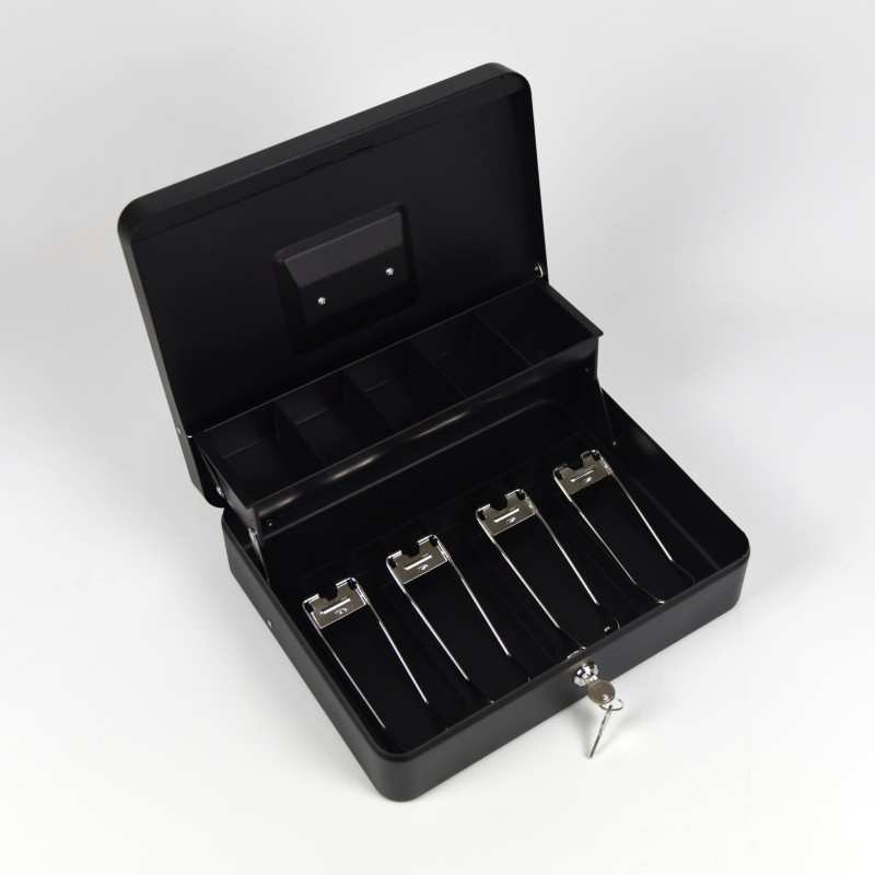 HER-3024 Valigetta nera portadenaro in acciaio con chiave adatto per sagre, eventi e fiere 30x24cm