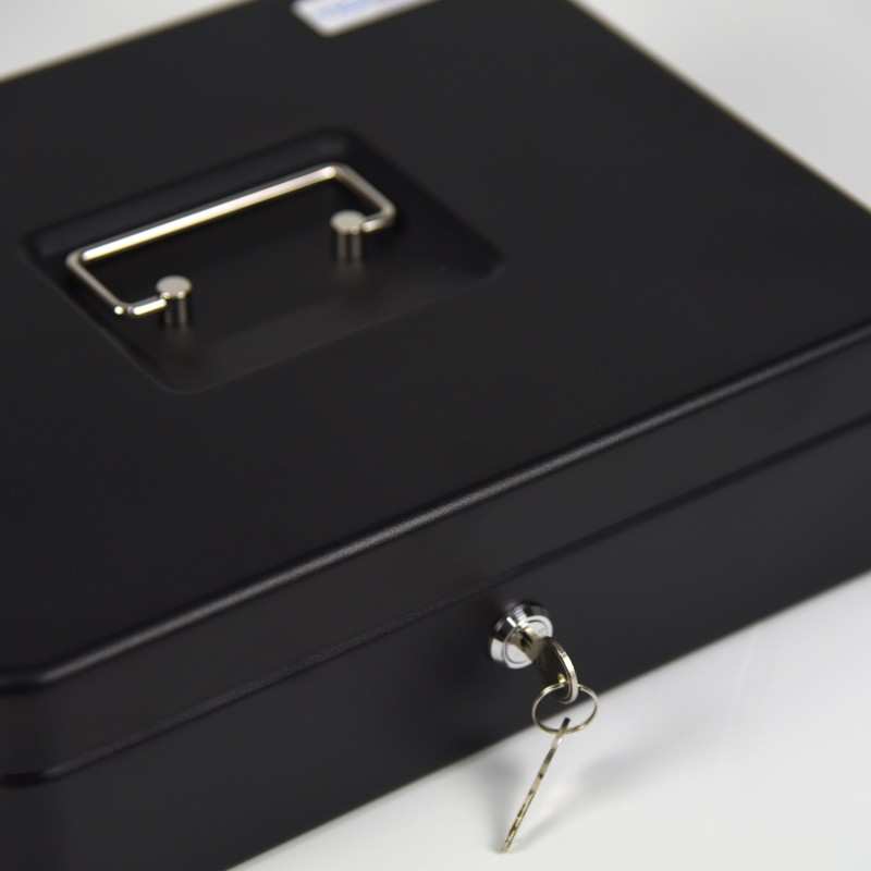 HER-3024 Valigetta nera portadenaro in acciaio con chiave adatto per sagre, eventi e fiere 30x24cm