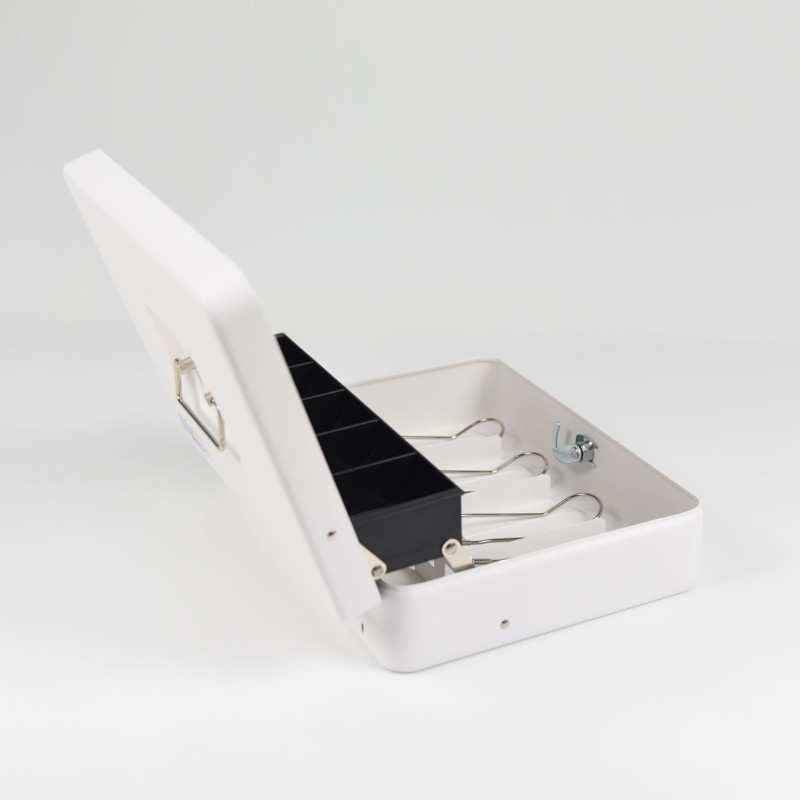 HER-3024 Valigetta bianca portadenaro in acciaio con chiave adatto per sagre, eventi e fiere