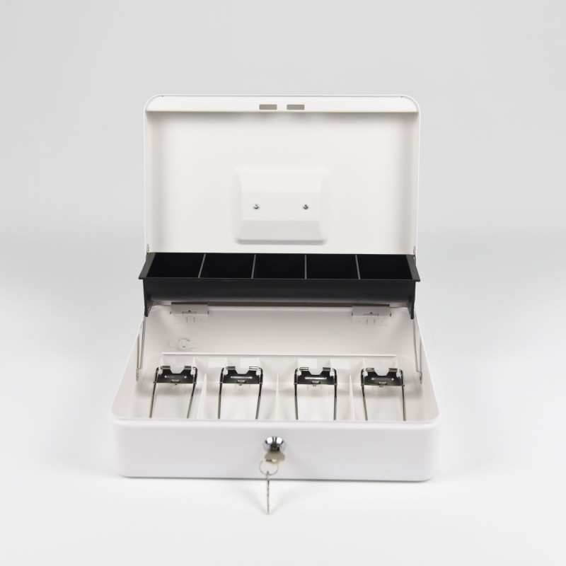 HER-3024 Valigetta bianca portadenaro in acciaio con chiave adatto per sagre, eventi e fiere