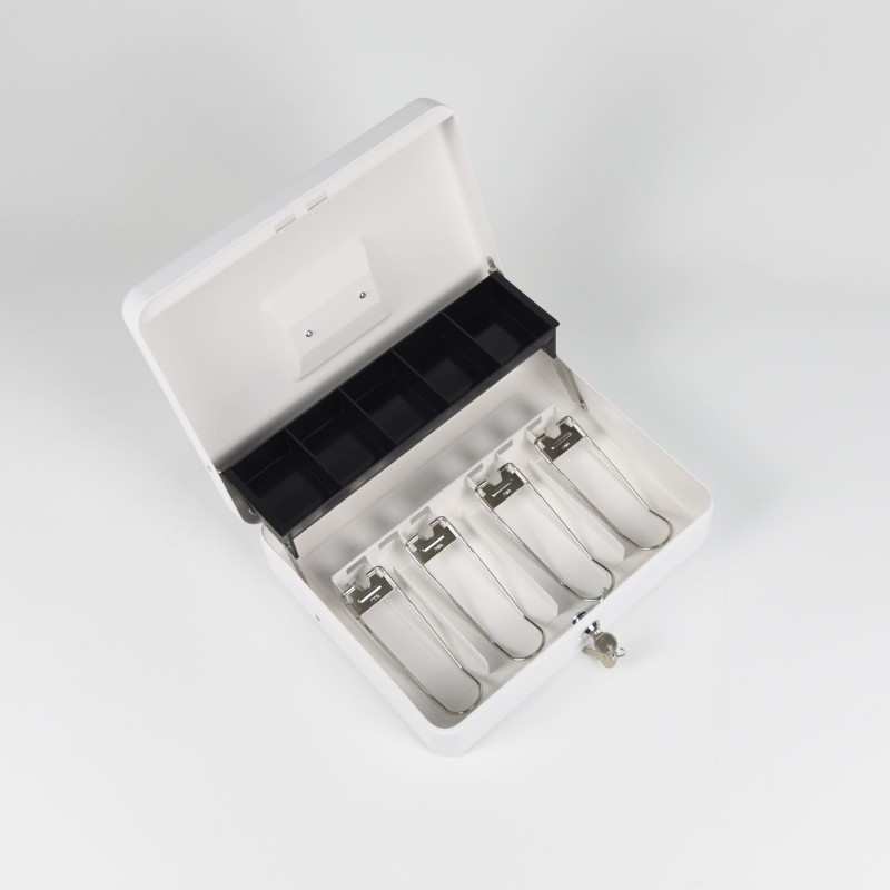 HER-3024 Valigetta bianca portadenaro in acciaio con chiave adatto per sagre, eventi e fiere