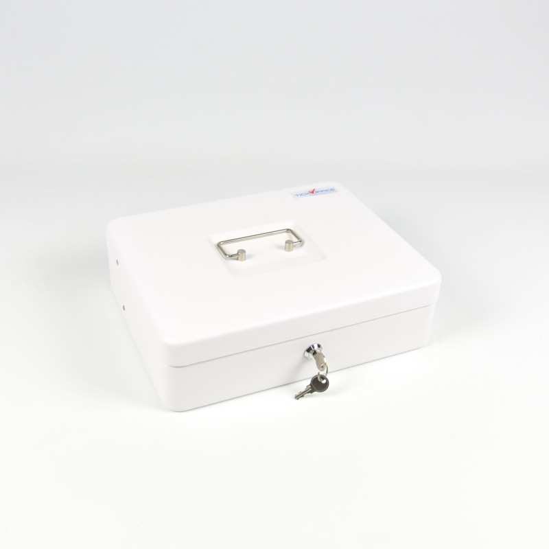 HER-3024 Valigetta bianca portadenaro in acciaio con chiave adatto per sagre, eventi e fiere