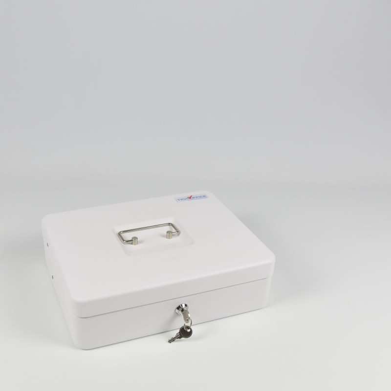 HER-3024 Valigetta bianca portadenaro in acciaio con chiave adatto per sagre, eventi e fiere