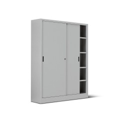 Armadio metallo ad ante scorrevoli 150x45x200H, 4+4 ripiani - Colore Grigio chiaro