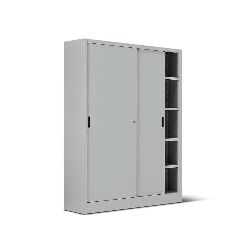 Armadio metallo ad ante scorrevoli 150x45x200H, 4+4 ripiani - Colore Grigio chiaro