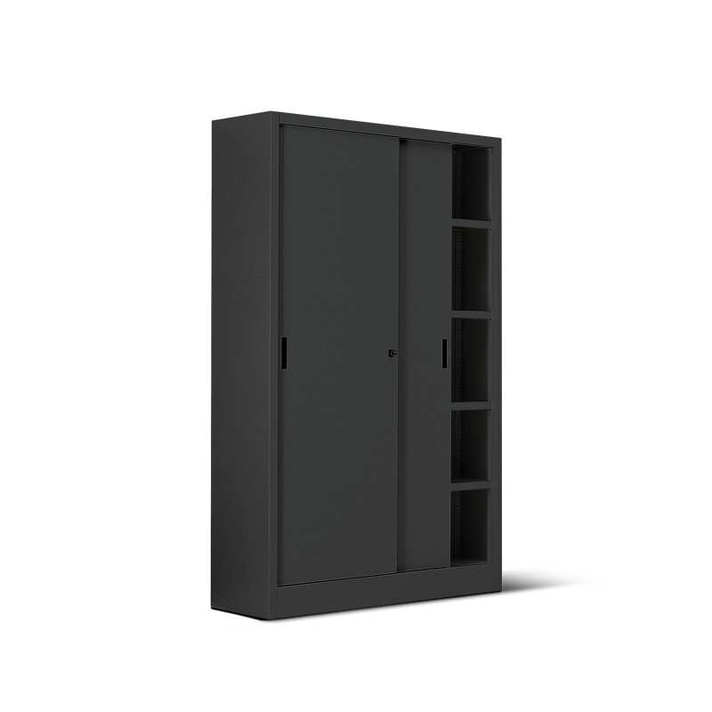Armadio metallo ad ante scorrevoli 120x45x200H, 4 ripiani - Colore Nero