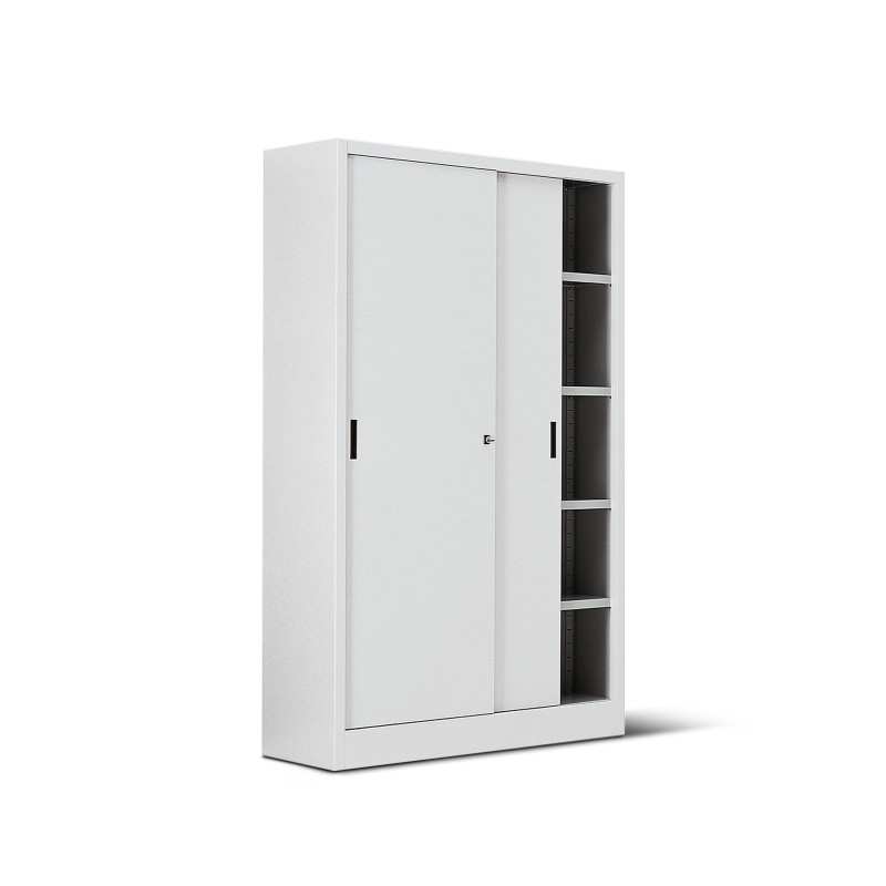 Armadio metallo ad ante scorrevoli 120x45x200H, 4 ripiani - Colore Bianco