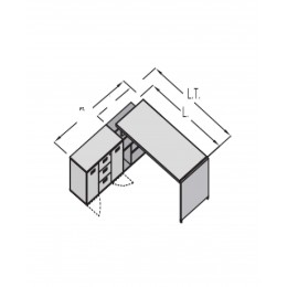 Scrivania con piano e gambe in legno con due librerie Evo portanti e mobile di servizio Tower Evo