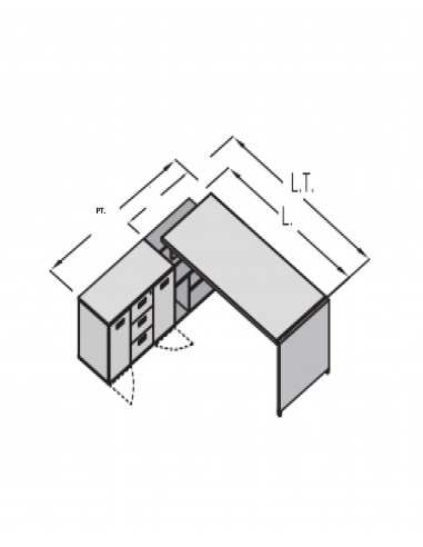 Scrivania con piano e gambe in legno con due librerie Evo portanti e mobile di servizio Tower Evo