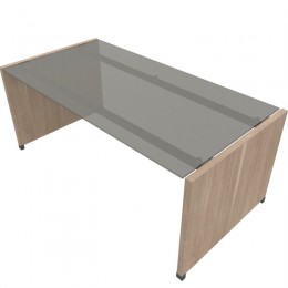 Scrivania con piano in vetro e gambe in legno Tower Evo