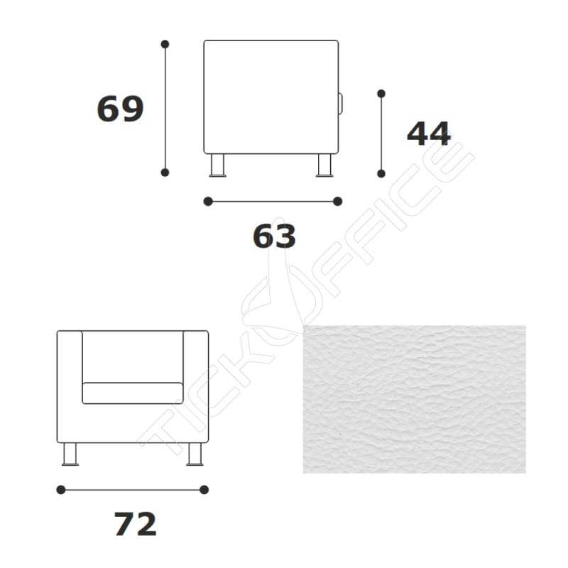 Poltrona 1 posto EASY con braccioli e piedi a cilindro