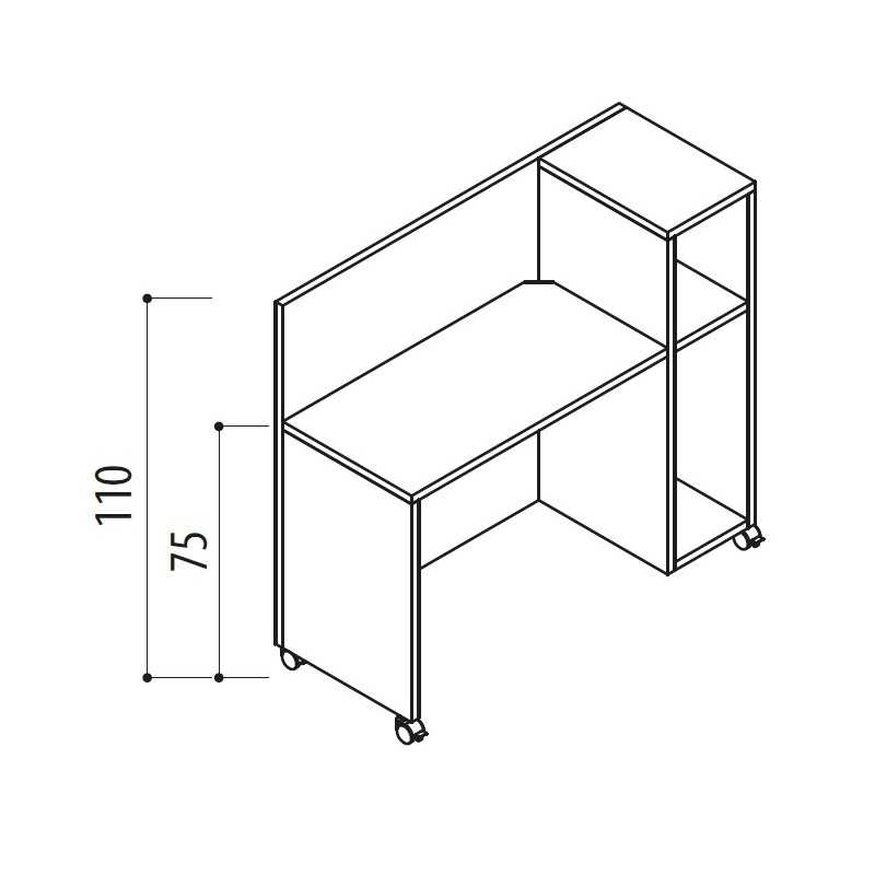 Home Office Gaia - Scrivania 120x47,5x75/110cm lineare su ruote con libreria e porta-cpu - Colore Bianco