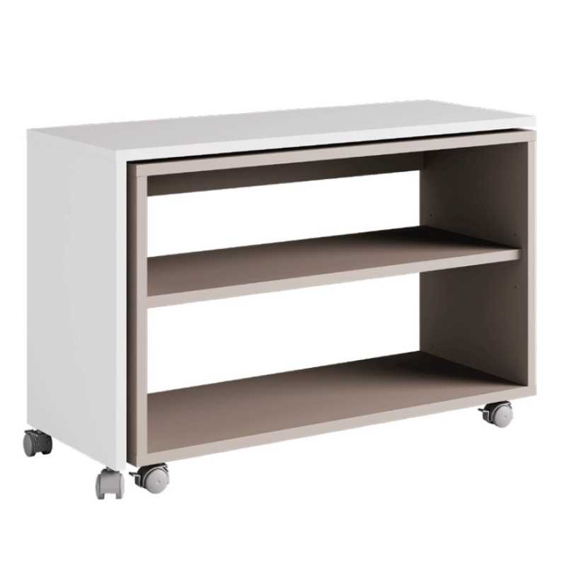 Home Office Bea - Scrivania angolare richiudibile 90° su ruote - Colore Stone Grey/Bianco