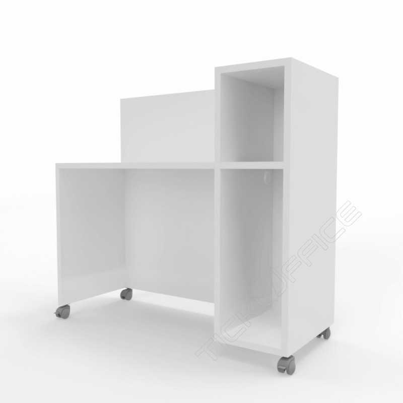 Home Office Gaia - Scrivania 120x47,5x75/110cm lineare su ruote con libreria e porta-cpu - Colore Bianco