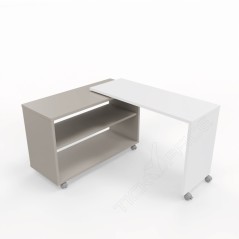Home Office Bea - Scrivania angolare richiudibile 90° su ruote - Colore Stone Grey/Bianco
