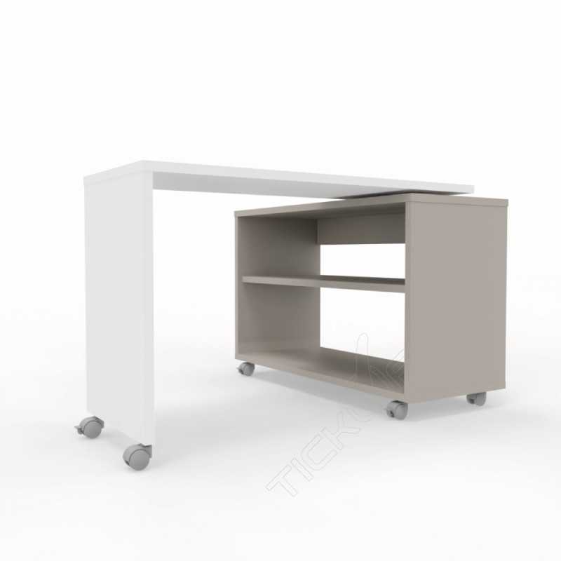 Home Office Bea - Scrivania angolare richiudibile 90° su ruote - Colore Stone Grey/Bianco