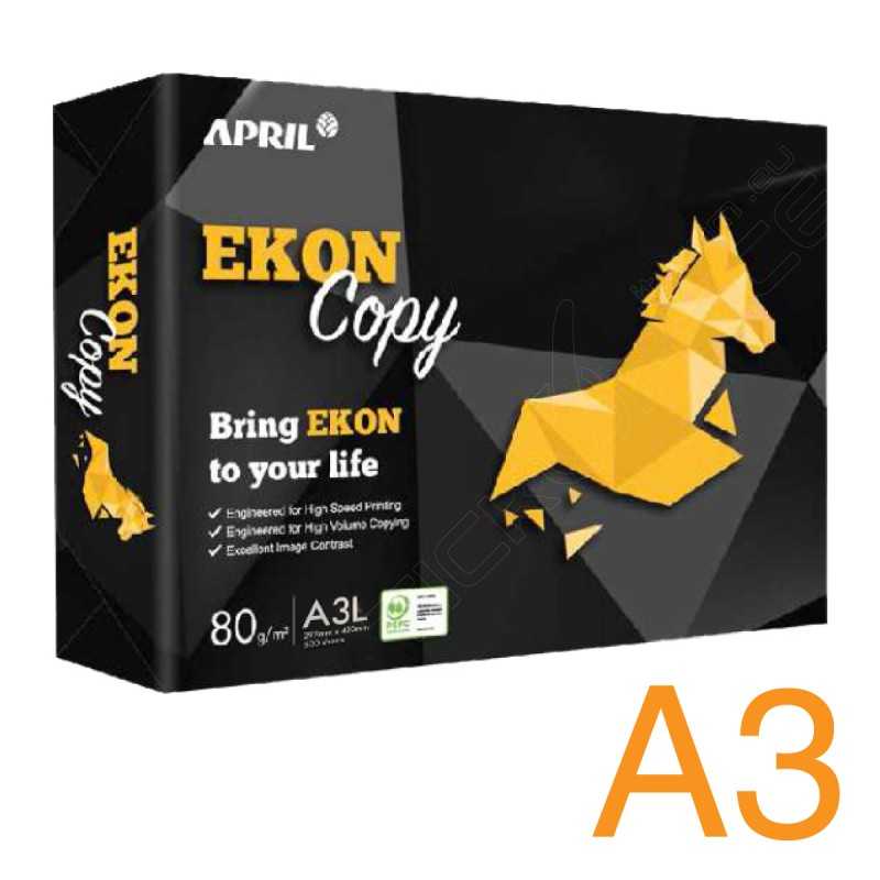 5 pz Ekon Copy risma carta A3 42x29,7cm 80gr per ufficio, stampa e fotocopie, Formato A3, 80 gr