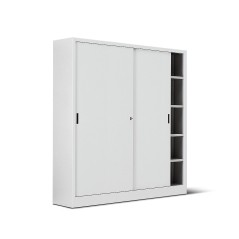 Armadio metallo ad ante scorrevoli 180x45x200H, 4+4 ripiani - Colore Bianco