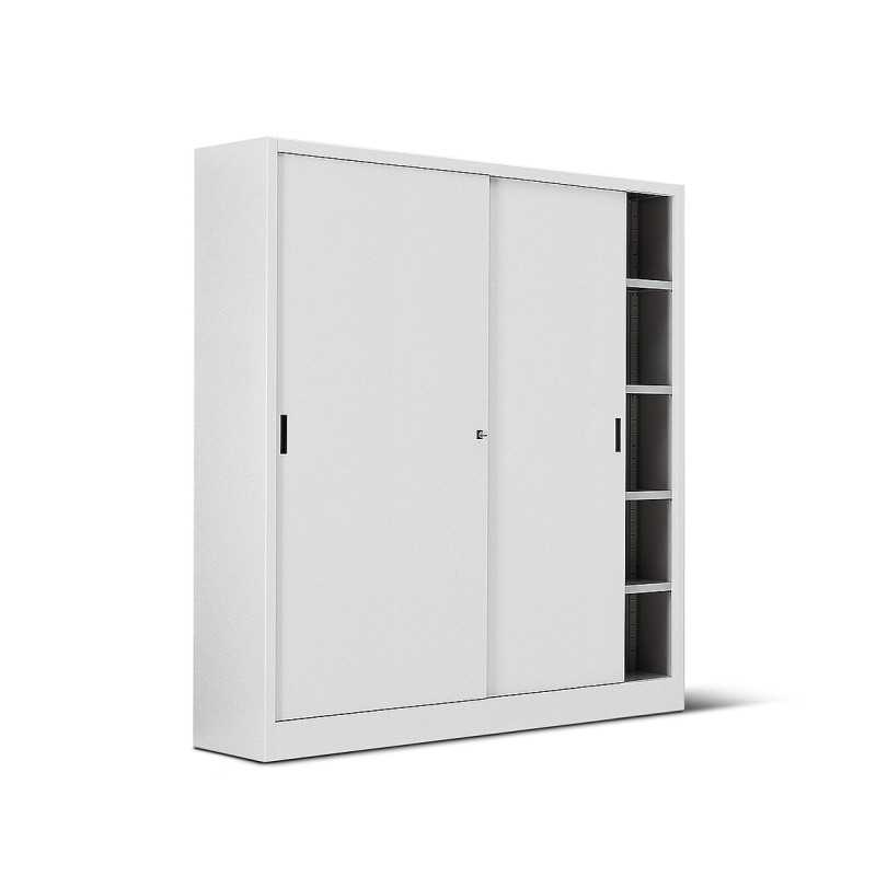 Armadio metallo ad ante scorrevoli 180x45x200H, 4+4 ripiani - Colore Bianco