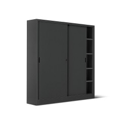 Armadio metallo ad ante scorrevoli 180x45x200H, 4+4 ripiani - Colore Nero