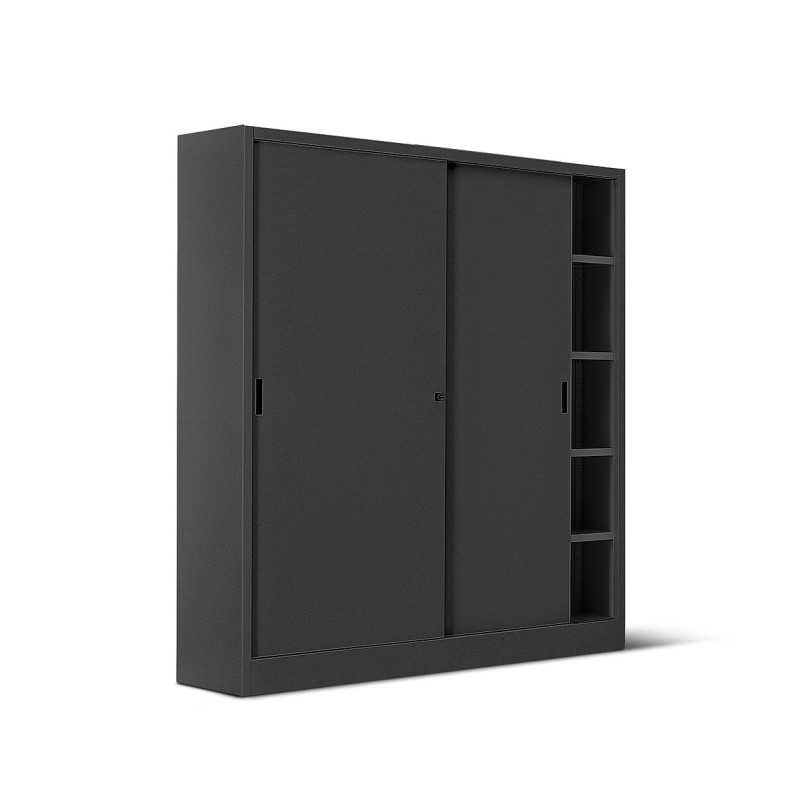 Armadio metallo ad ante scorrevoli 180x45x200H, 4+4 ripiani - Colore Nero