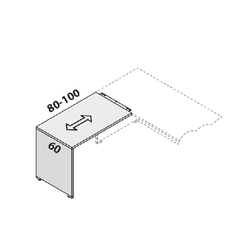 Allungo 80x60x74 cm per scrivania OXI , da posizionare a destra o a sinistra - Colore Bianco
