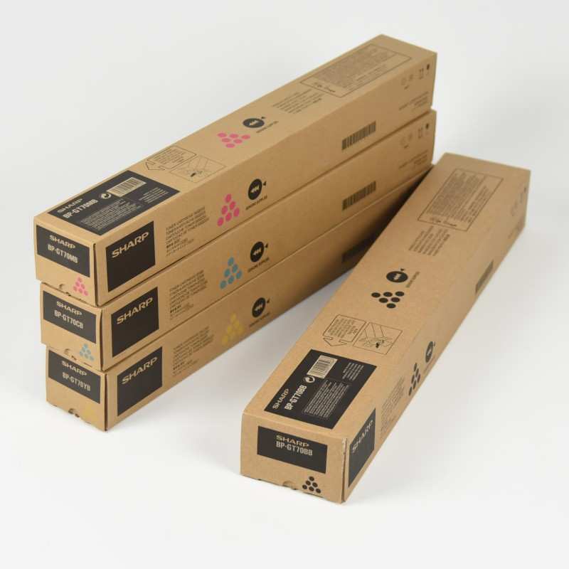Kit 4 colori toner bk c y m Sharp Originale BP-GT70 per BP-50C26, BP-50C31, BP-50C36, BP-50C45, BP-55C26 - Alta capacità