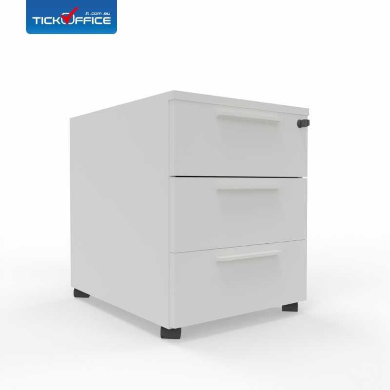 Cassettiera 54,6x53,8x41,8 cm Bianco Opaco in legno su ruote con 3 cassetti