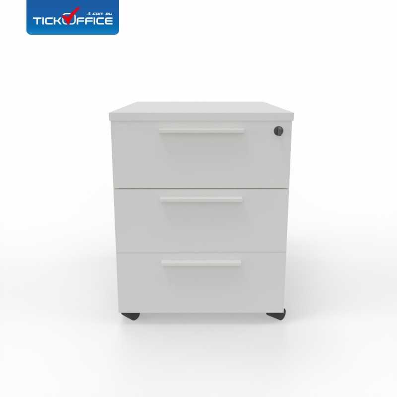 Cassettiera 54,6x53,8x41,8 cm Bianco Opaco in legno su ruote con 3 cassetti