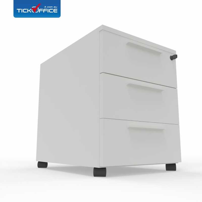 Cassettiera 54,6x53,8x41,8 cm Bianco Opaco in legno su ruote con 3 cassetti