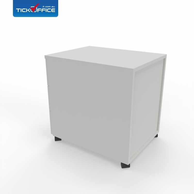 Cassettiera 54,6x53,8x41,8 cm Bianco Opaco in legno su ruote con 3 cassetti